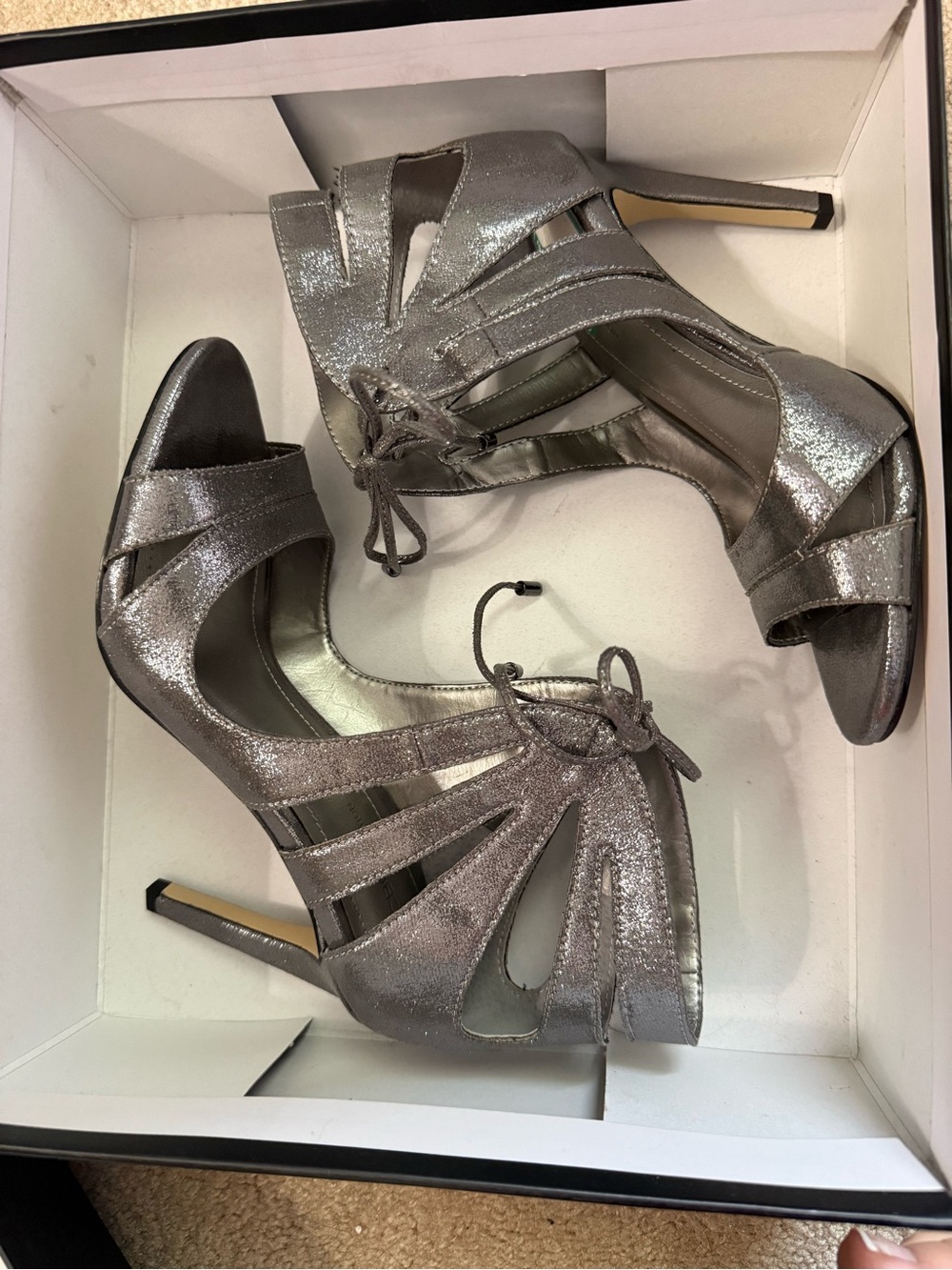 BCBGeneration Chierra Silver Lace-Up Strappy High Heels